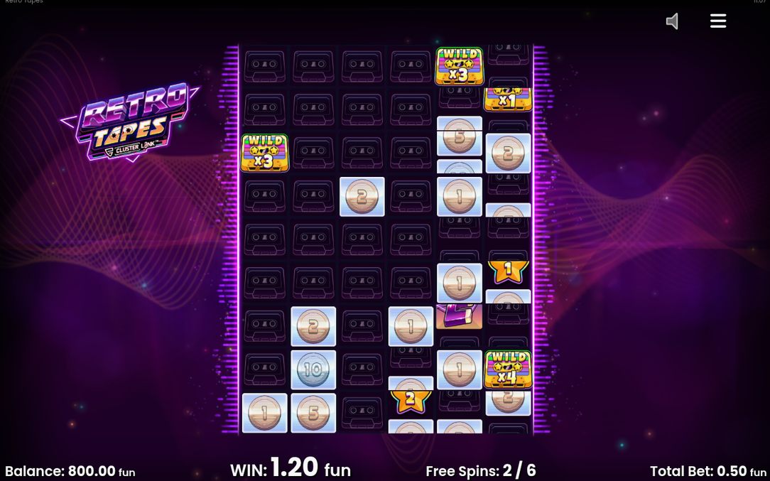 Free spins-läge efter tre Wild Tape-symboler i rutnätet